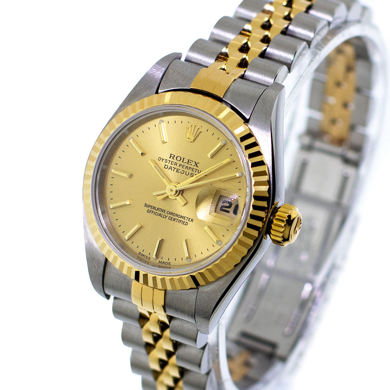Rolex Lady-Datejust Yellow Gold Steel Champagne Stick Dial 69173