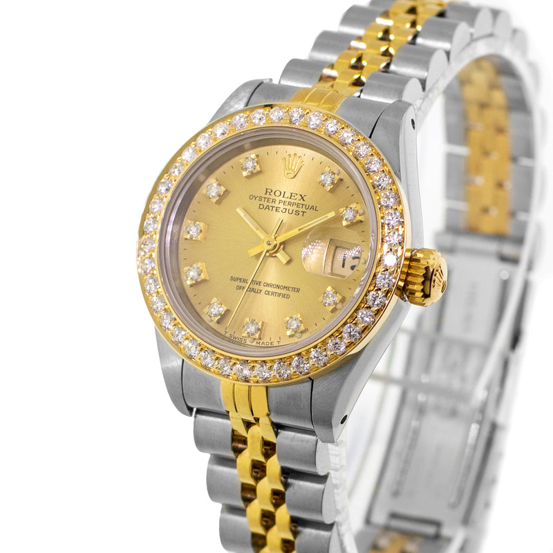 Rolex Datejust 26mm Yellow Gold Steel Champagne Diamond Dial