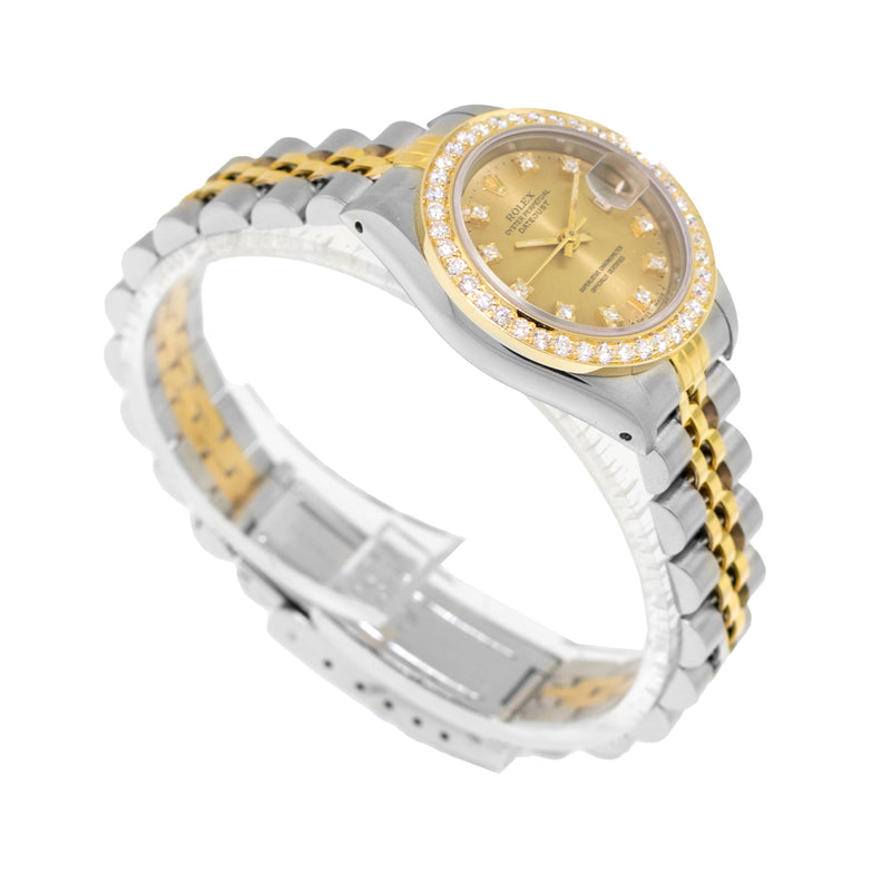 Rolex Datejust 26mm Yellow Gold Steel Champagne Diamond Dial & Diamond Bezel 69173-Da Vinci Fine Jewelry