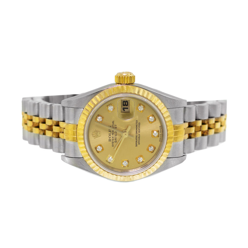 Rolex Datejust 26mm Yellow Gold & Steel Champagne Diamond Dial and Fluted Bezel 79173-Da Vinci Fine Jewelry