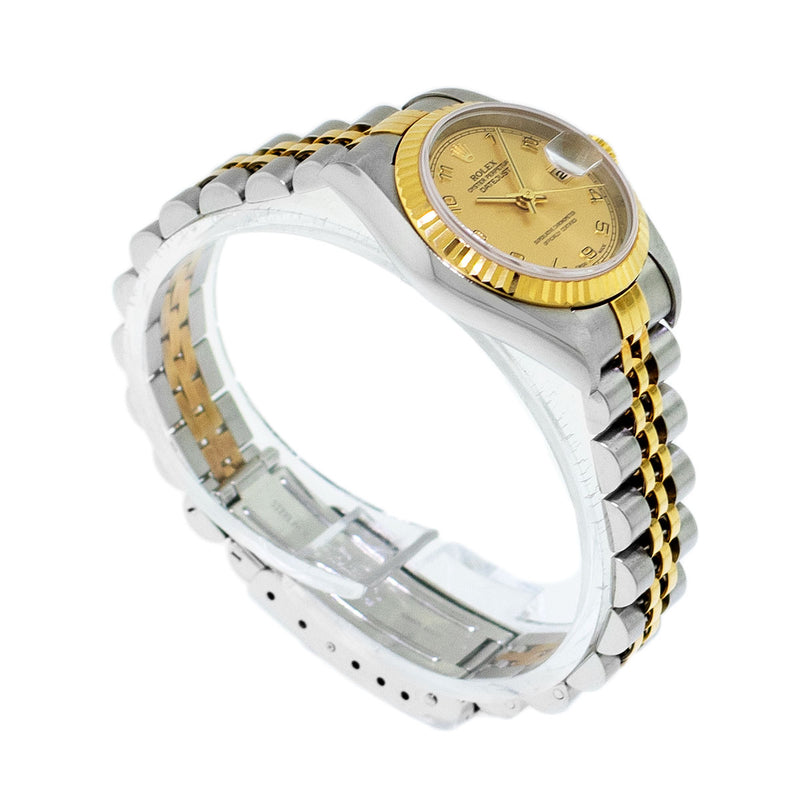 Rolex Lady-Datejust 26mm Yellow Gold & Steel Champagne Arabic Dial, Fluted Bezel 79173-Da Vinci Fine Jewelry