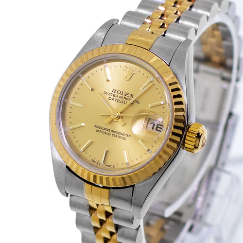 Rolex Lady-Datejust 26mm Yellow Gold & Steel Champagne Index Dial, Fluted Bezel 79173-Da Vinci Fine Jewelry