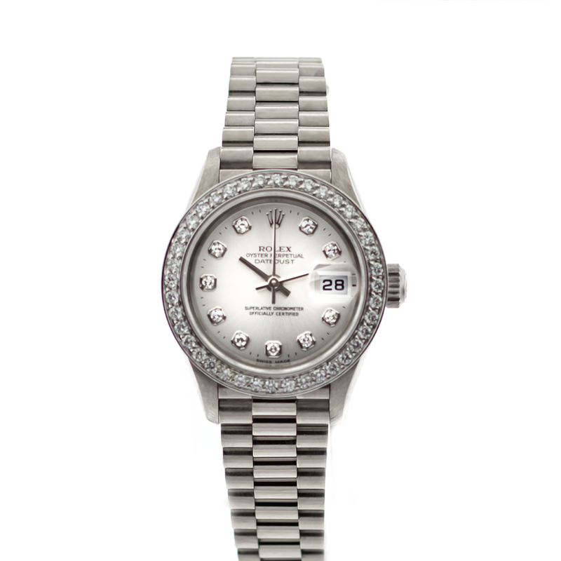 Rolex Lady-Datejust 26mm White Gold Silver Diamond Dial & Diamond Bezel 79179-Da Vinci Fine Jewelry