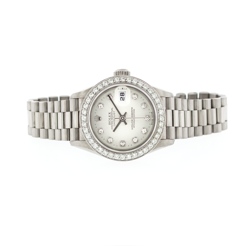 Rolex Lady-Datejust 26mm White Gold Silver Diamond Dial & Diamond Bezel 79179-Da Vinci Fine Jewelry