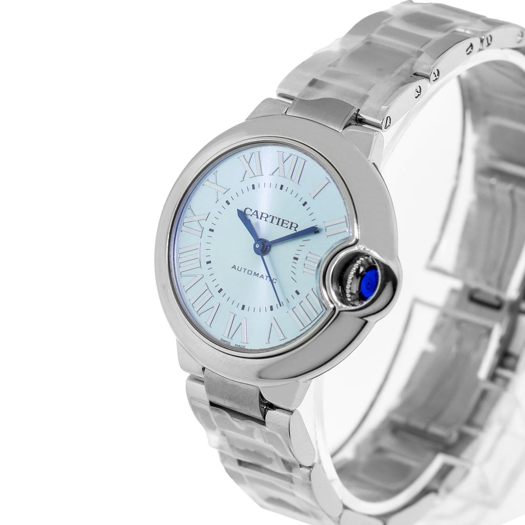 Cartier Ballon Bleu de Cartier 33mm Stainless Steel Ice Blue Roman Dial WSBB0062 Da Vinci Fine Jewelry Inc