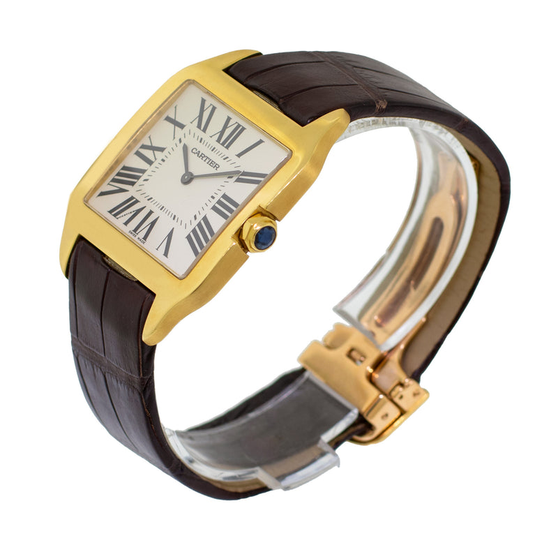 Cartier Santos Dumont XL 18K Yellow Gold Silver Roman Dial 2649-Da Vinci Fine Jewelry