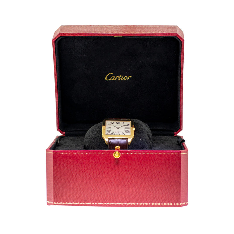 Cartier Santos Dumont XL 18K Yellow Gold Silver Roman Dial 2649-Da Vinci Fine Jewelry