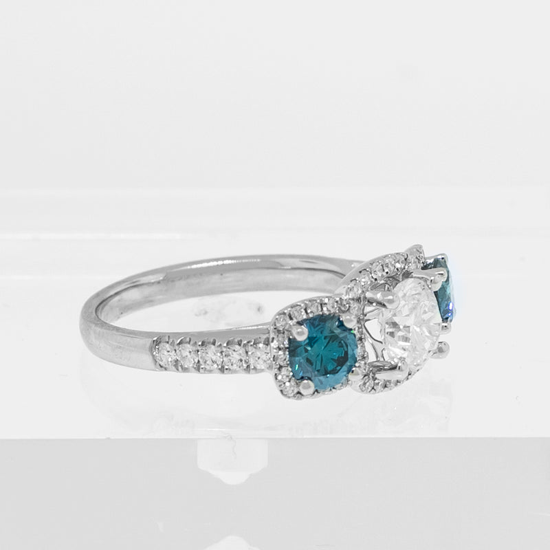 0.99ct Diamond Ring w/ 18k White Gold & 1.01ct of Blue Diamonds / 0.85ct Diamonds-Da Vinci Fine Jewelry