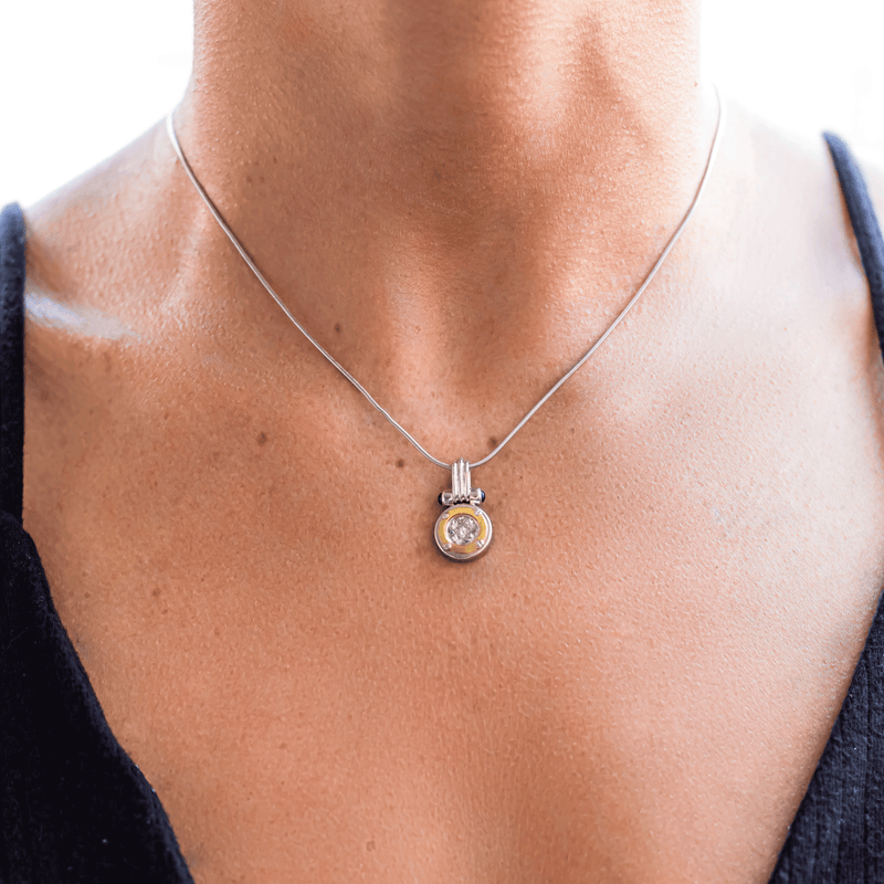 Nautical Diamond & Sapphire Pendant Necklace - 14K White Gold & 14K Yellow Gold - 0.45ct-Da Vinci Fine Jewelry