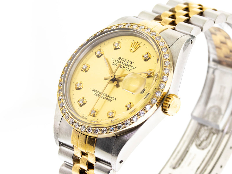 Rolex Datejust 36mm Yellow Gold & Steel Champagne Diamond Dial & Bezel 16013-Da Vinci Fine Jewelry