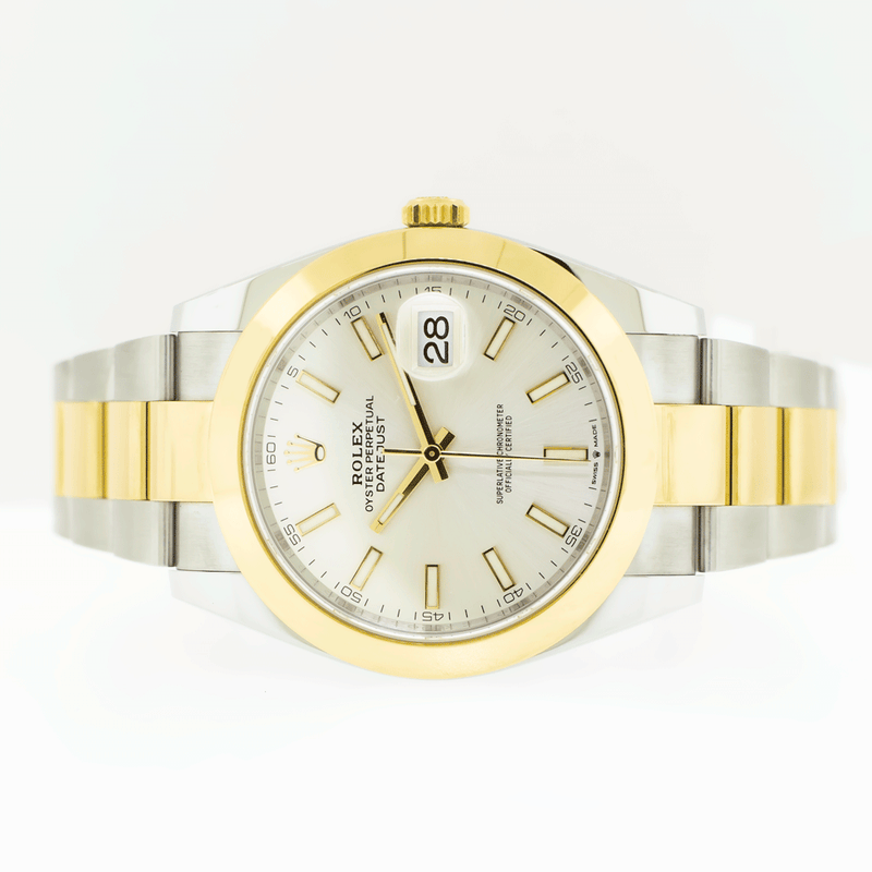 Rolex Datejust 41mm Yellow Gold & Steel Silver Index Dial & Smooth Bezel 126303-Da Vinci Fine Jewelry