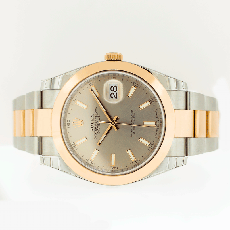 Rolex Datejust 41mm Everose Gold & Steel Silver Index Dial Smooth Bezel 126301-Da Vinci Fine Jewelry