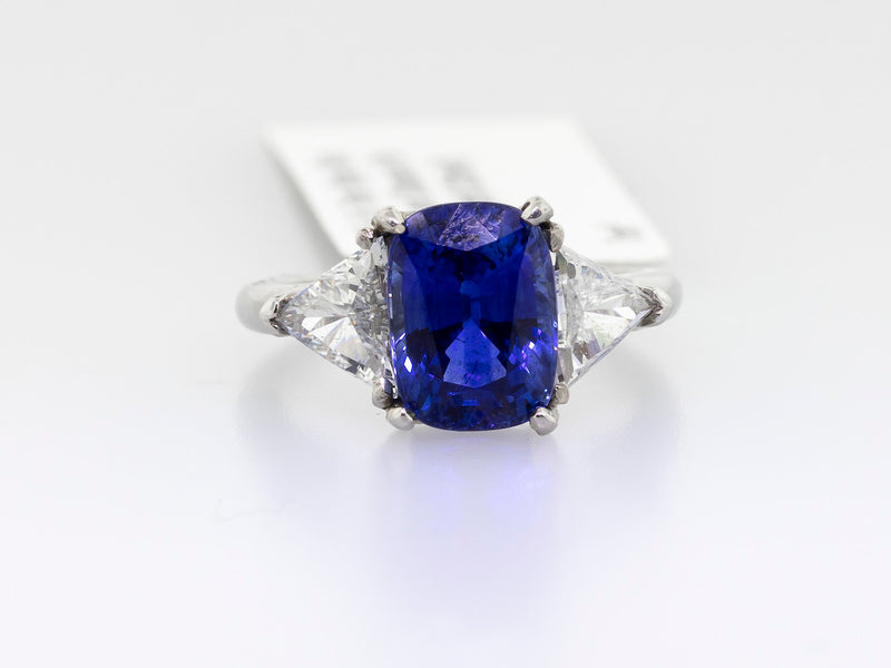 Platinum Extra Extra Fine Royal Blue Sapphire Ring 3.29ct Blue Sapphire Cushion-Da Vinci Fine Jewelry