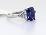 Platinum Extra Extra Fine Royal Blue Sapphire Ring 3.29ct Blue Sapphire Cushion-Da Vinci Fine Jewelry