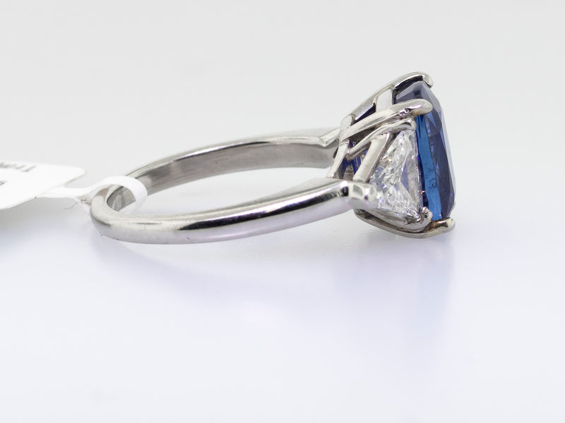 Platinum Extra Extra Fine Royal Blue Sapphire Ring 3.29ct Blue Sapphire Cushion-Da Vinci Fine Jewelry