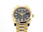 Rolex Day-Date 40mm Yellow Gold Black Baguette Diamond Dial & Fluted Bezel 228238-Da Vinci Fine Jewelry