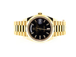 Rolex Day-Date 40mm Yellow Gold Black Baguette Diamond Dial & Fluted Bezel 228238-Da Vinci Fine Jewelry