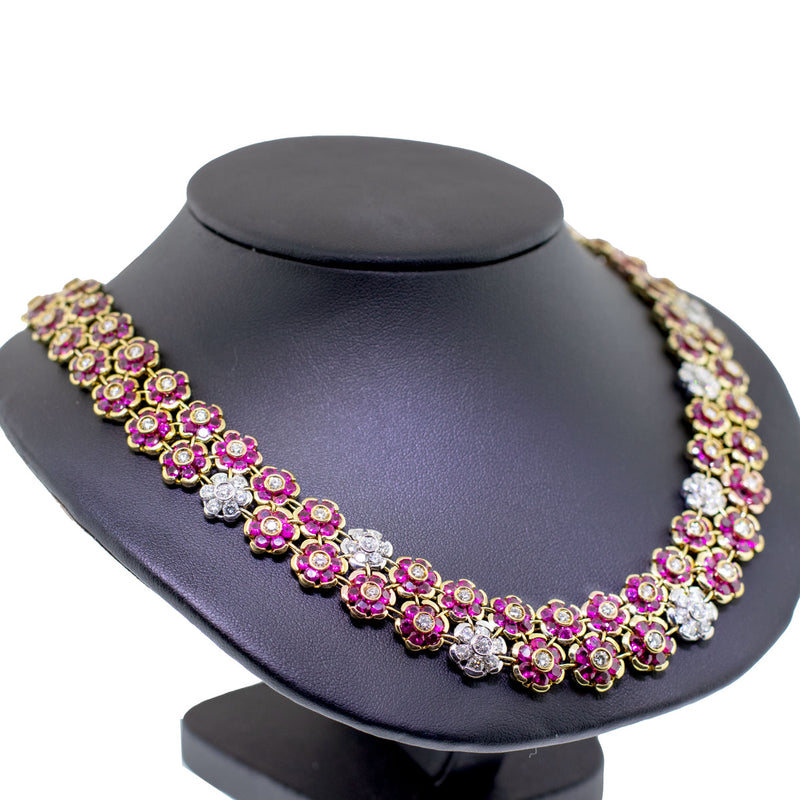 Handmade Italian Ruby & Diamond Necklace with Ruby, Diamond, & 18k Yellow Gold-Da Vinci Fine Jewelry