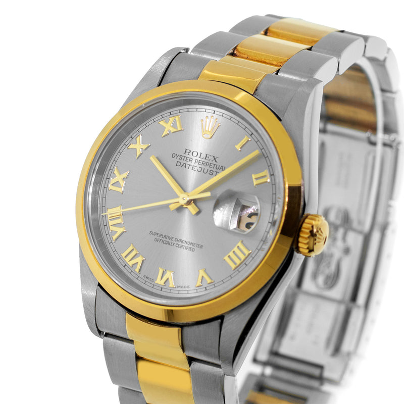 Rolex Datejust 36mm 18K Yellow Gold & Steel Slate Roman Dial Smooth Bezel 16203-Da Vinci Fine Jewelry