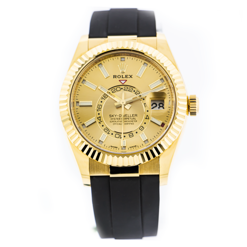 Rolex Sky-Dweller 42mm Yellow Gold Champagne Index Dial & Fluted Bezel 326238-Da Vinci Fine Jewelry