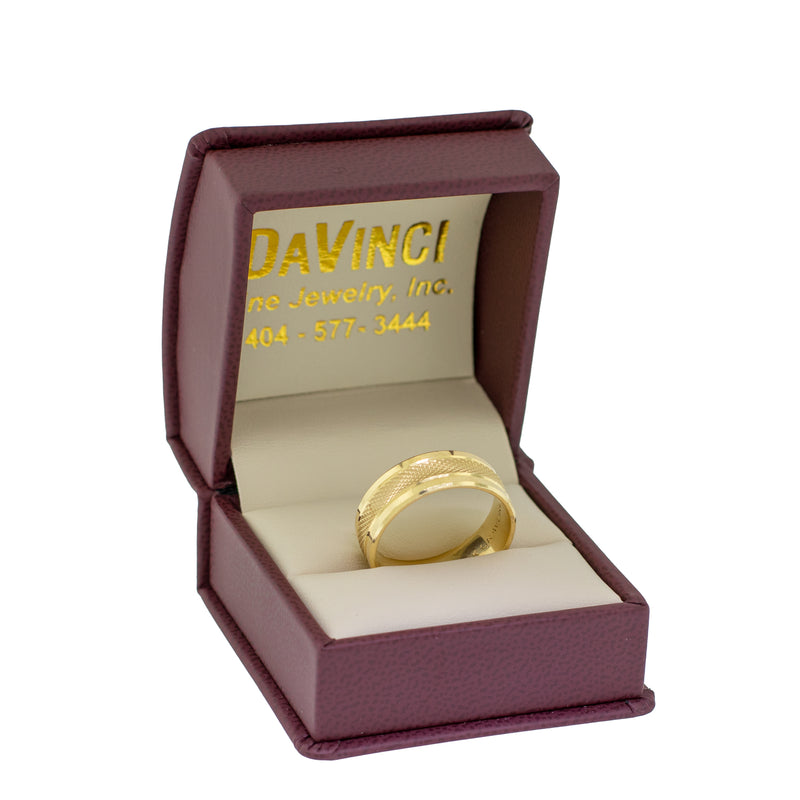 Textured Men s Wedding Band Ring in 14k Yellow Gold Da Vinci