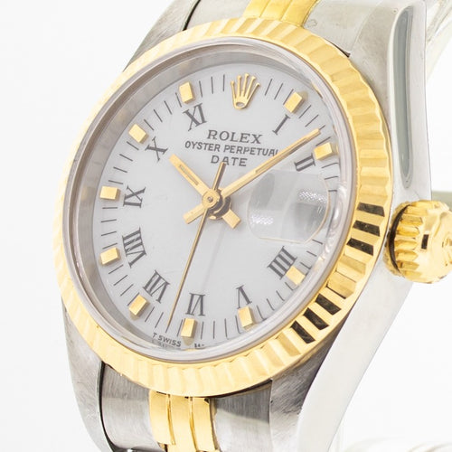 Rolex Lady-Datejust 26mm Yellow Gold & Steel White Roman Dial Fluted Bezel 69173-Da Vinci Fine Jewelry