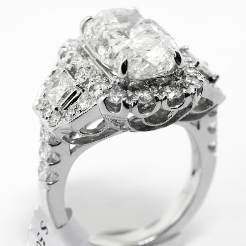 18k White Gold Diamond Ring 6.05ct H/si3 Oval Cut with 1.50 Total Ct On Mounting-Da Vinci Fine Jewelry