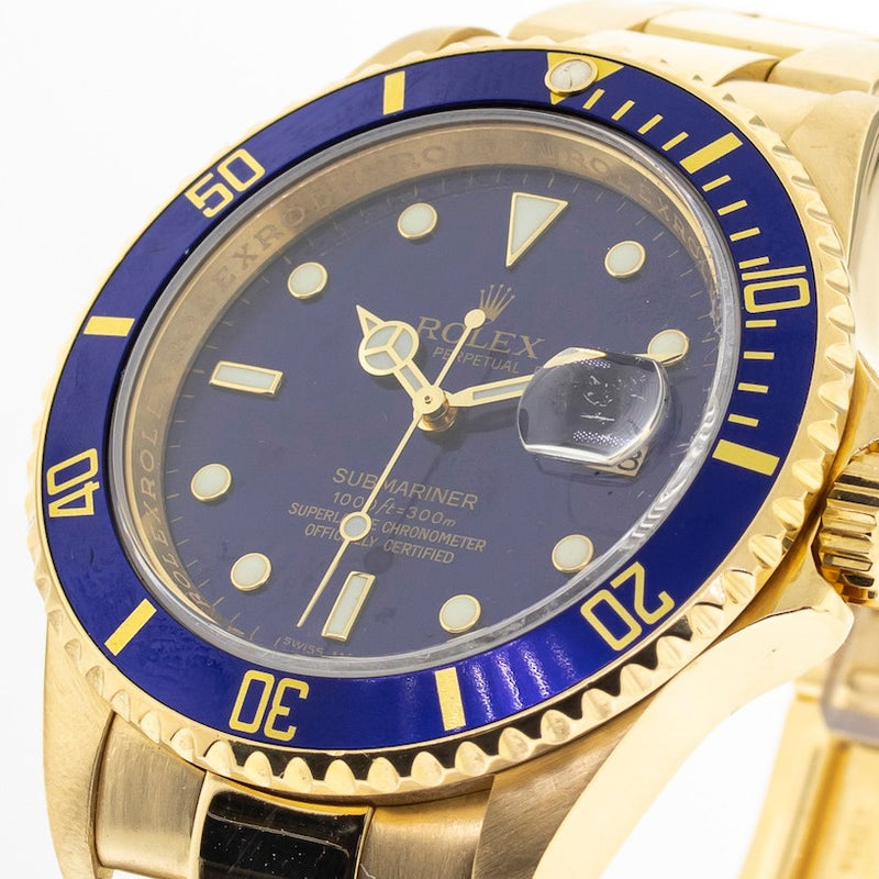 Rolex Submariner Date 40mm Yellow Gold Blue Dial & Blue Bezel 16618-Da Vinci Fine Jewelry