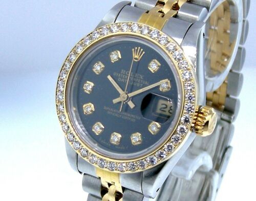 Rolex Lady-Datejust 26mm Yellow Gold & Steel Black Diamond Dial & Bezel 69173-Da Vinci Fine Jewelry